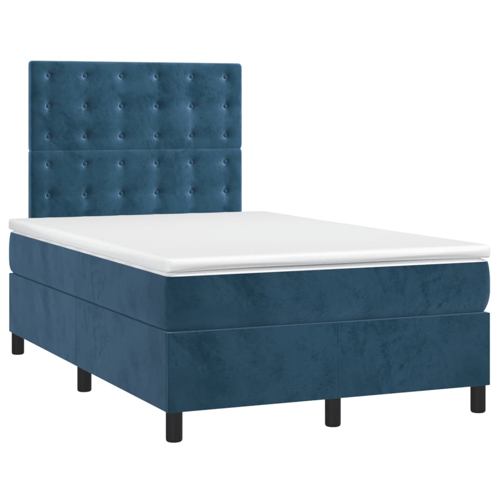 Cama box spring c/ colchão/LED 120x200 cm veludo azul-escuro