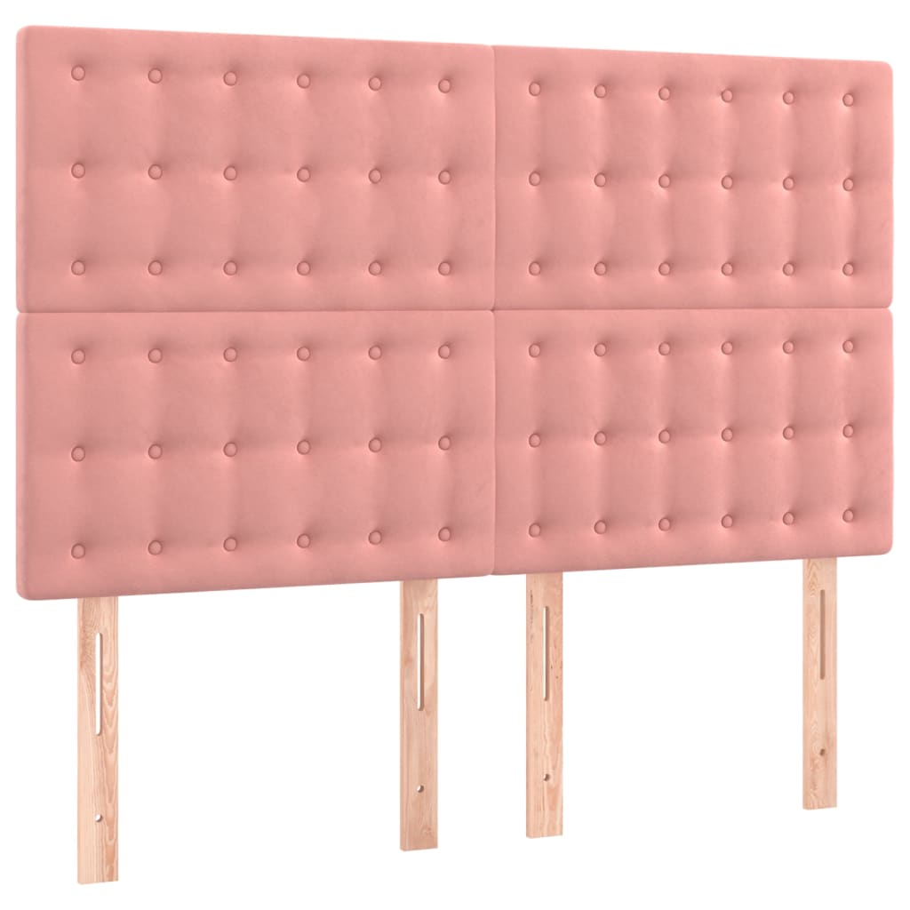 Cama box spring c/ colchão/LED 140x190 cm veludo rosa