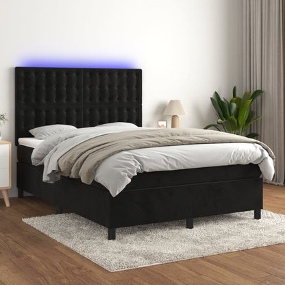 Cama box spring c/ colchão/LED 140x200 cm veludo preto