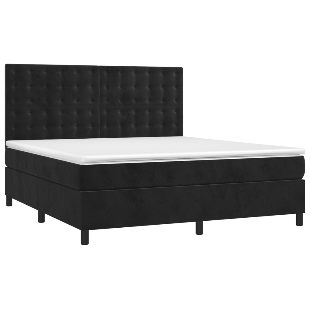 Cama box spring c/ colchão/LED 180x200 cm veludo preto