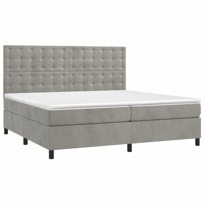 Cama box spring c/ colchão/LED 200x200 cm veludo cinzento-claro