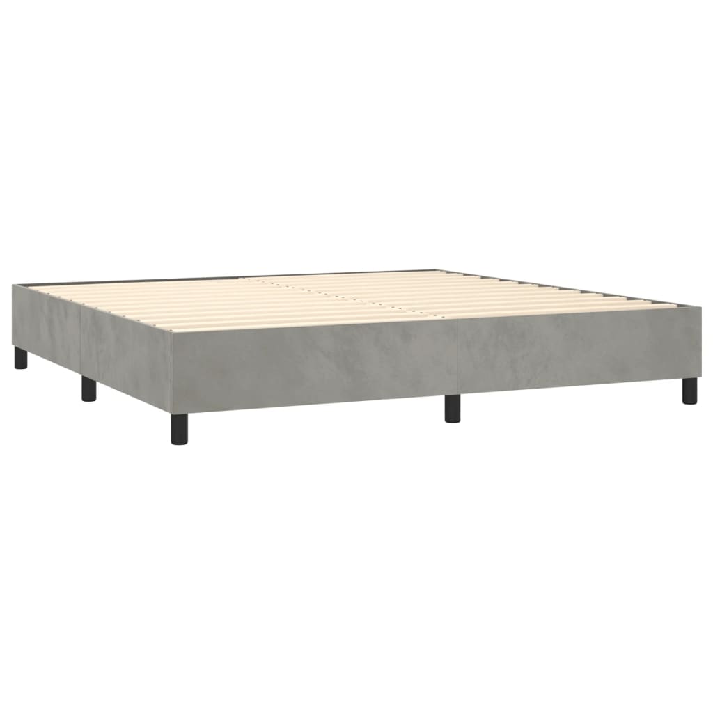 Cama box spring c/ colchão/LED 200x200 cm veludo cinzento-claro