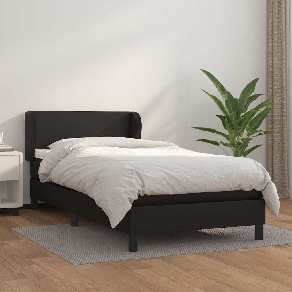 Cama com molas/colchão 90x190 cm couro artificial preto