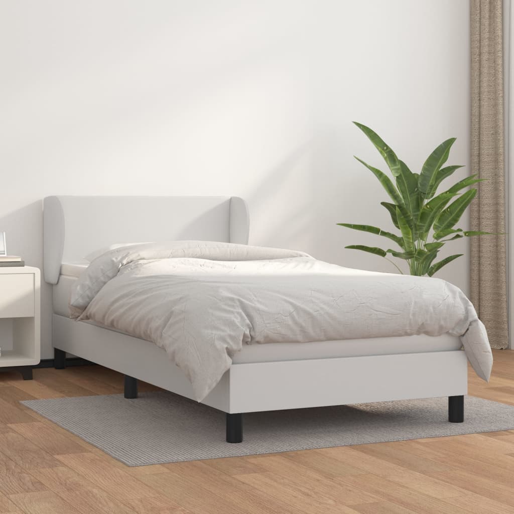 Cama com molas/colchão 90x190 cm couro artificial branco