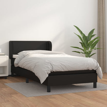 Cama com molas/colchão 90x190 cm couro artificial preto