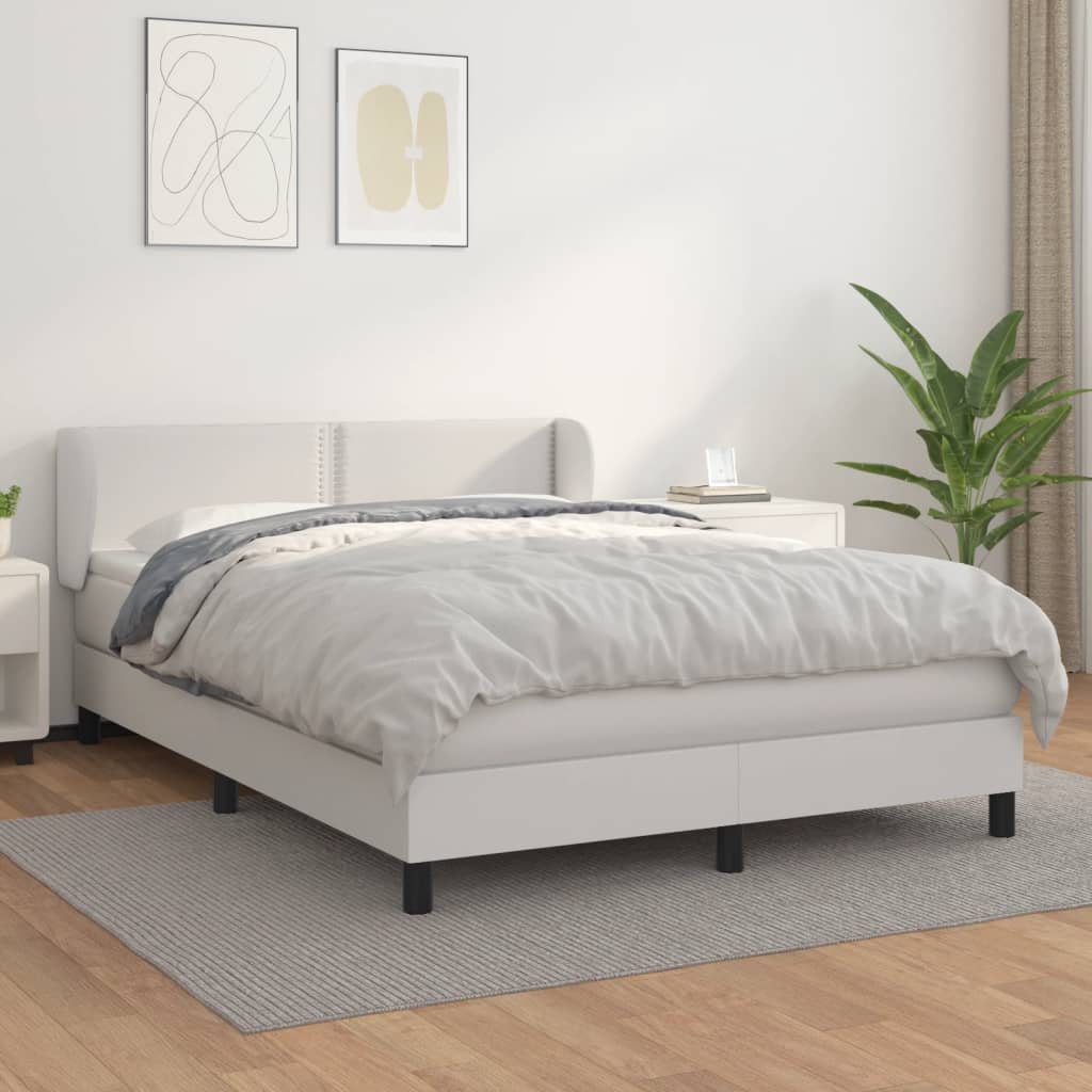 Cama com molas/colchão 140x190 cm couro artificial branco