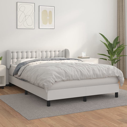 Cama com molas/colchão 140x190 cm couro artificial branco