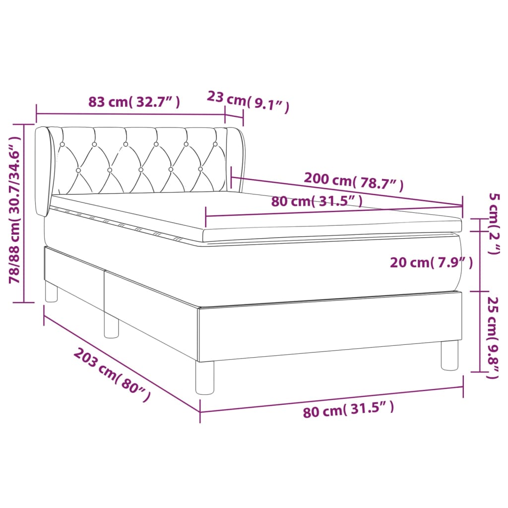 Cama com molas/colchão 80x200 cm veludo cinza-claro