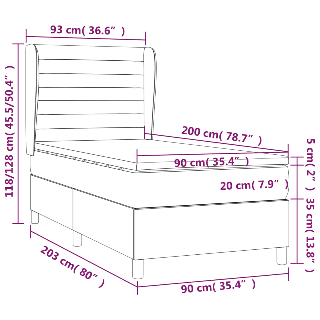 Cama com molas/colchão 90x200 cm tecido cinza-claro