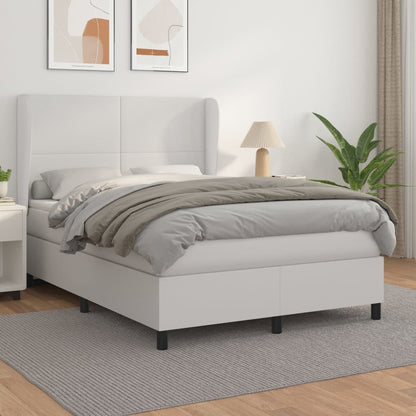 Cama com molas/colchão 140x190 cm couro artificial branco