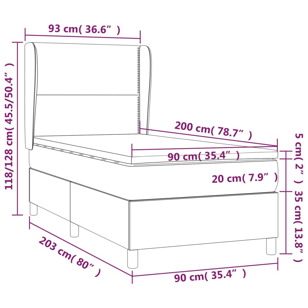 Cama com molas/colchão 90x200 cm couro artificial branco