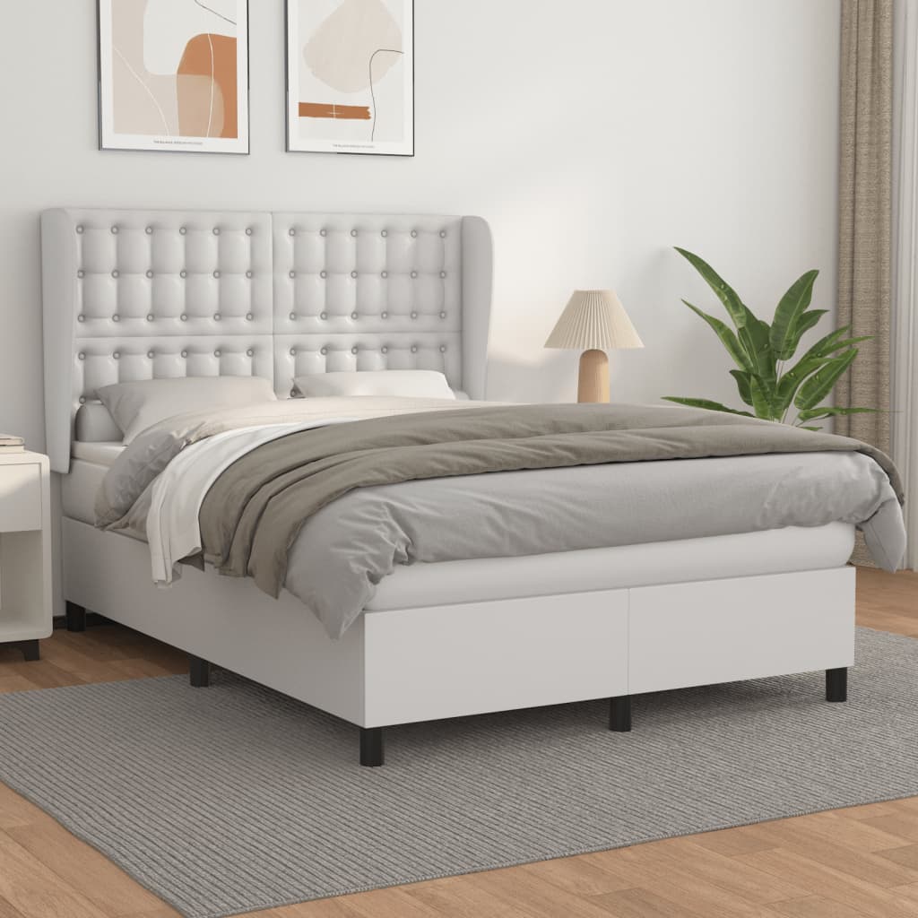 Cama com molas/colchão 140x190 cm couro artificial branco