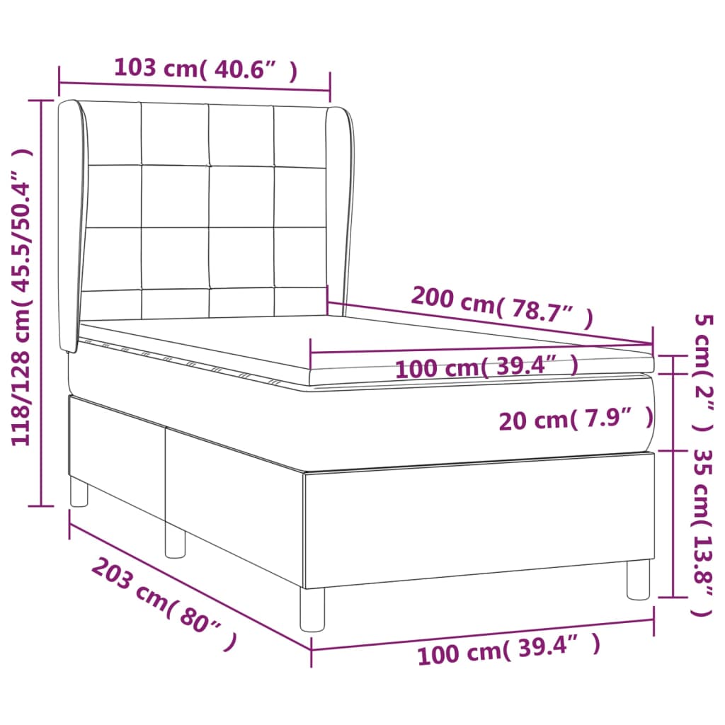 Cama com molas/colchão 100x200 cm veludo cinza-claro