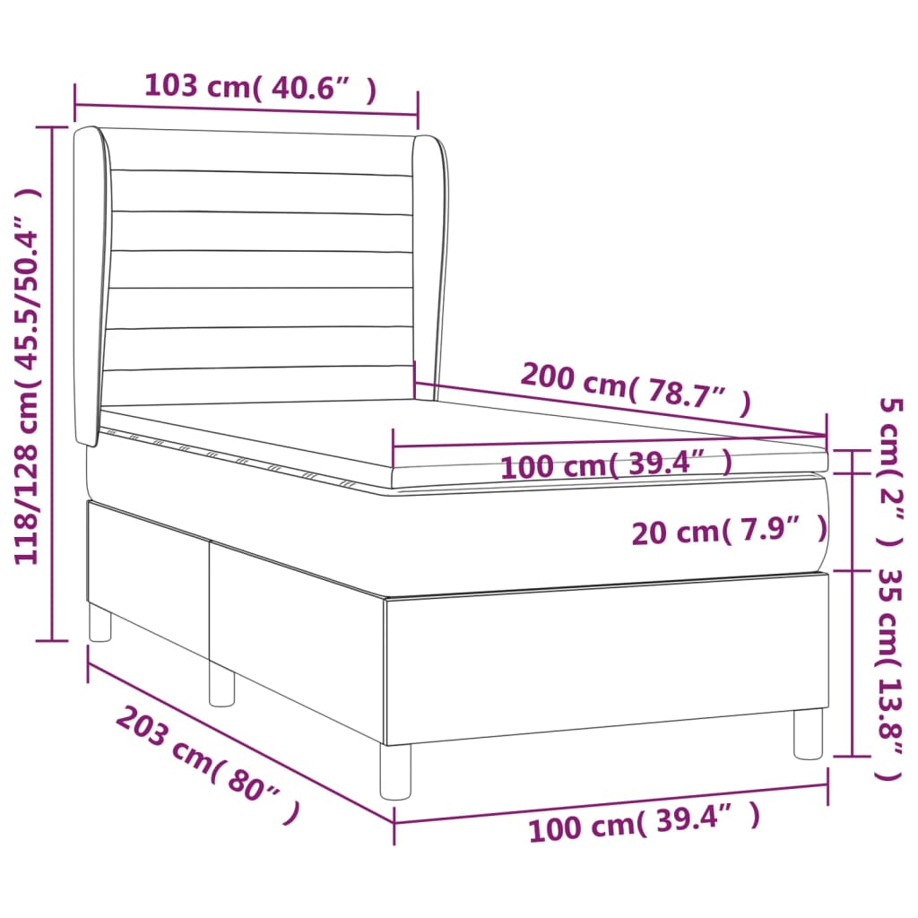 Cama com molas/colchão 100x200 cm veludo cinza-claro