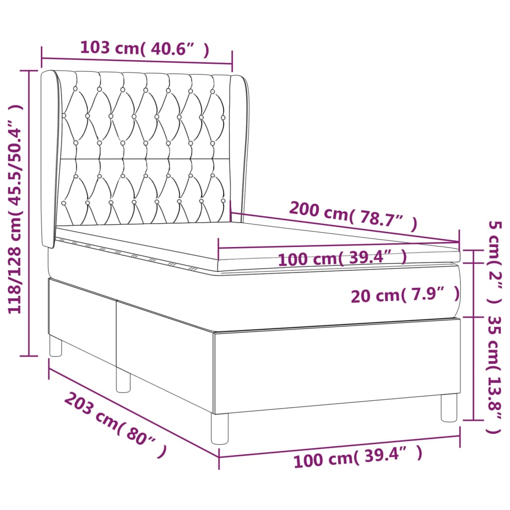 Cama com molas/colchão 100x200 cm veludo cinza-claro