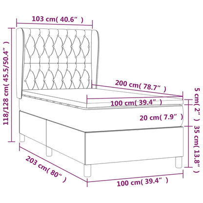 Cama com molas/colchão 100x200 cm veludo cinza-claro