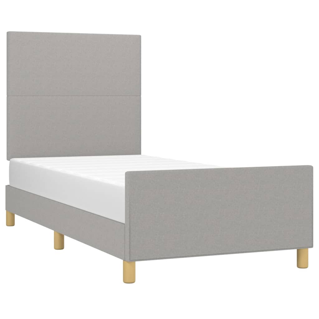 Estrutura de cama c/ cabeceira tecido 90x190 cm cinza-claro