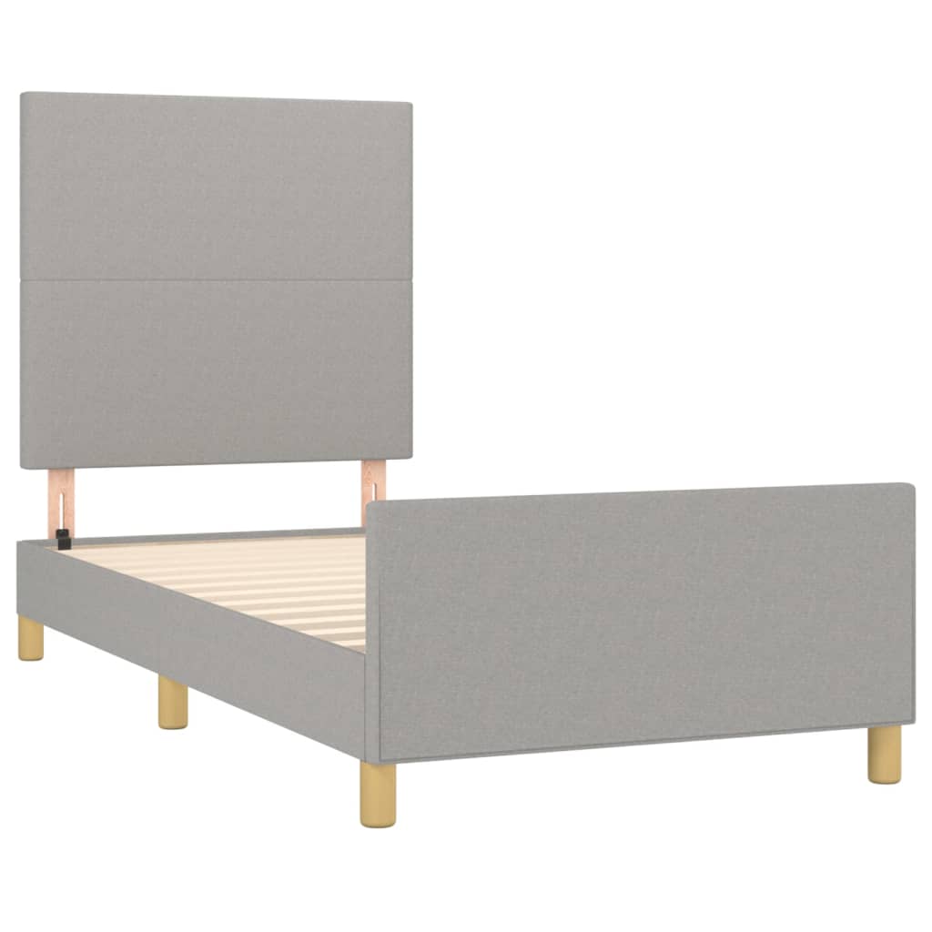 Estrutura de cama c/ cabeceira tecido 90x190 cm cinza-claro