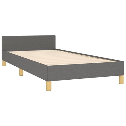 Estrutura de cama c/ cabeceira tecido 90x190 cm cinza-escuro