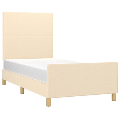 Estrutura de cama c/ cabeceira tecido cor creme 90x190 cm