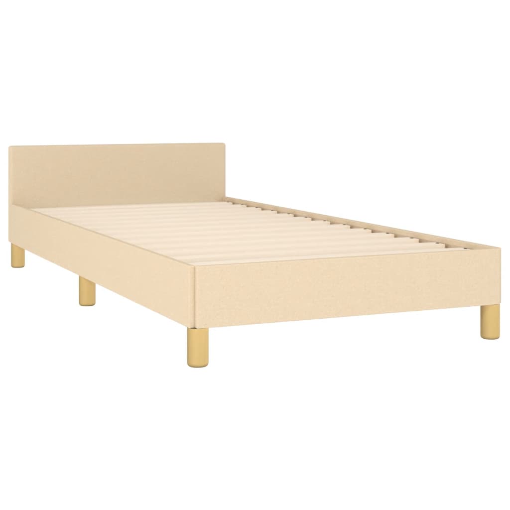 Estrutura de cama c/ cabeceira tecido cor creme 90x190 cm