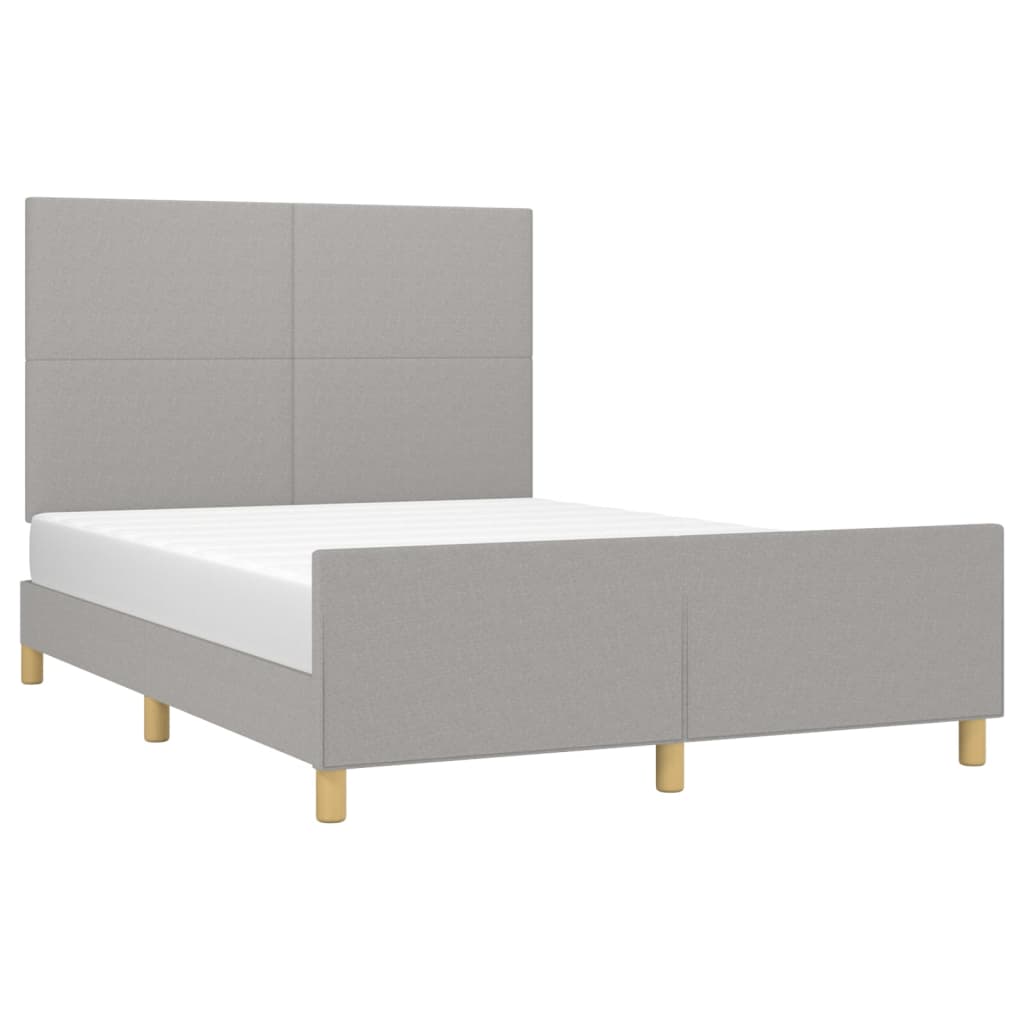 Estrutura de cama c/ cabeceira 140x190 cm tecido cinza-claro