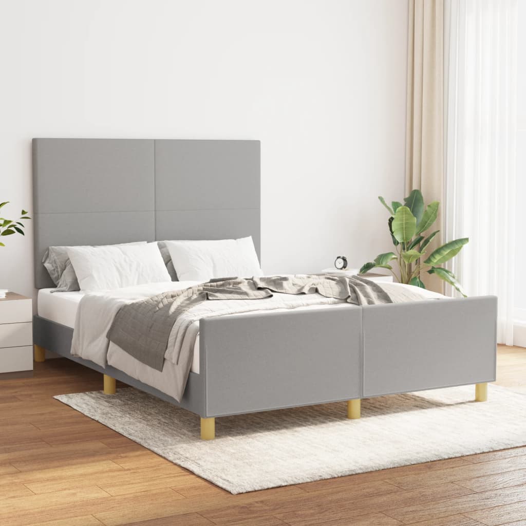 Estrutura de cama c/ cabeceira 140x190 cm tecido cinza-claro