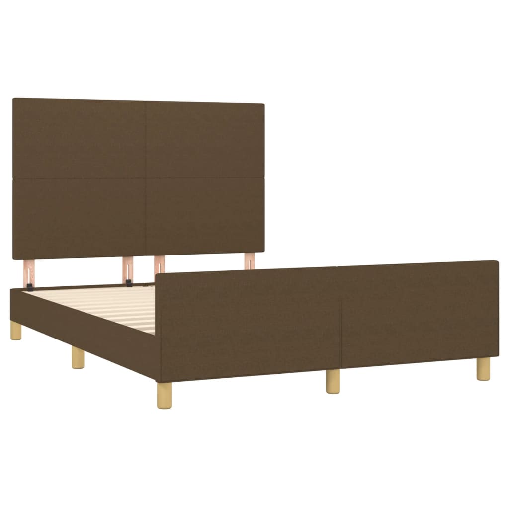 Estrutura de cama c/ cabeceira 140x190cm tecido castanho-escuro