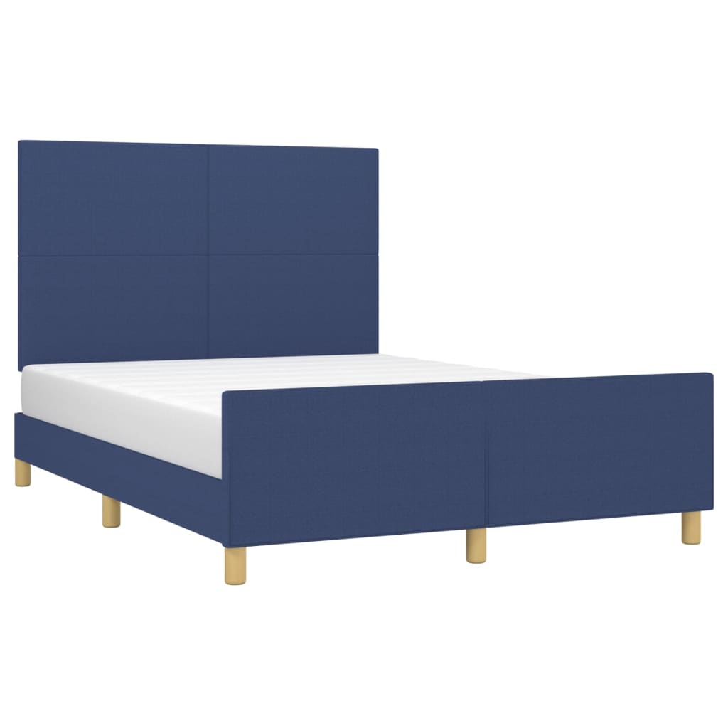 Estrutura de cama c/ cabeceira 140x190 cm tecido azul