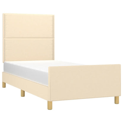 Estrutura de cama c/ cabeceira 100x200 cm tecido cor creme