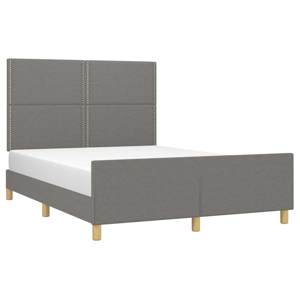 Estrutura de cama c/ cabeceira 140x190cm tecido cinza-escuro