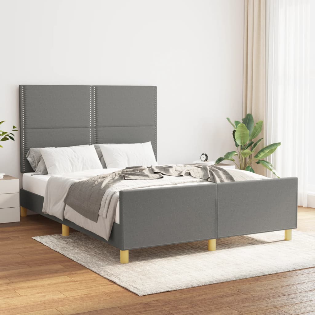 Estrutura de cama c/ cabeceira 140x190cm tecido cinza-escuro