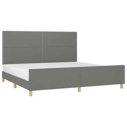 Estrutura cama com cabeceira 200x200 cm tecido cinzento-escuro