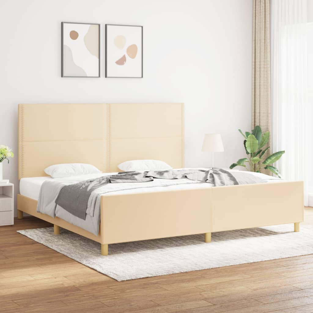 Estrutura de cama com cabeceira 200x200 cm tecido cor creme