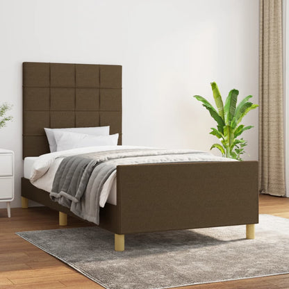 Estrutura de cama c/ cabeceira 90x190 cm tecido castanho-escuro