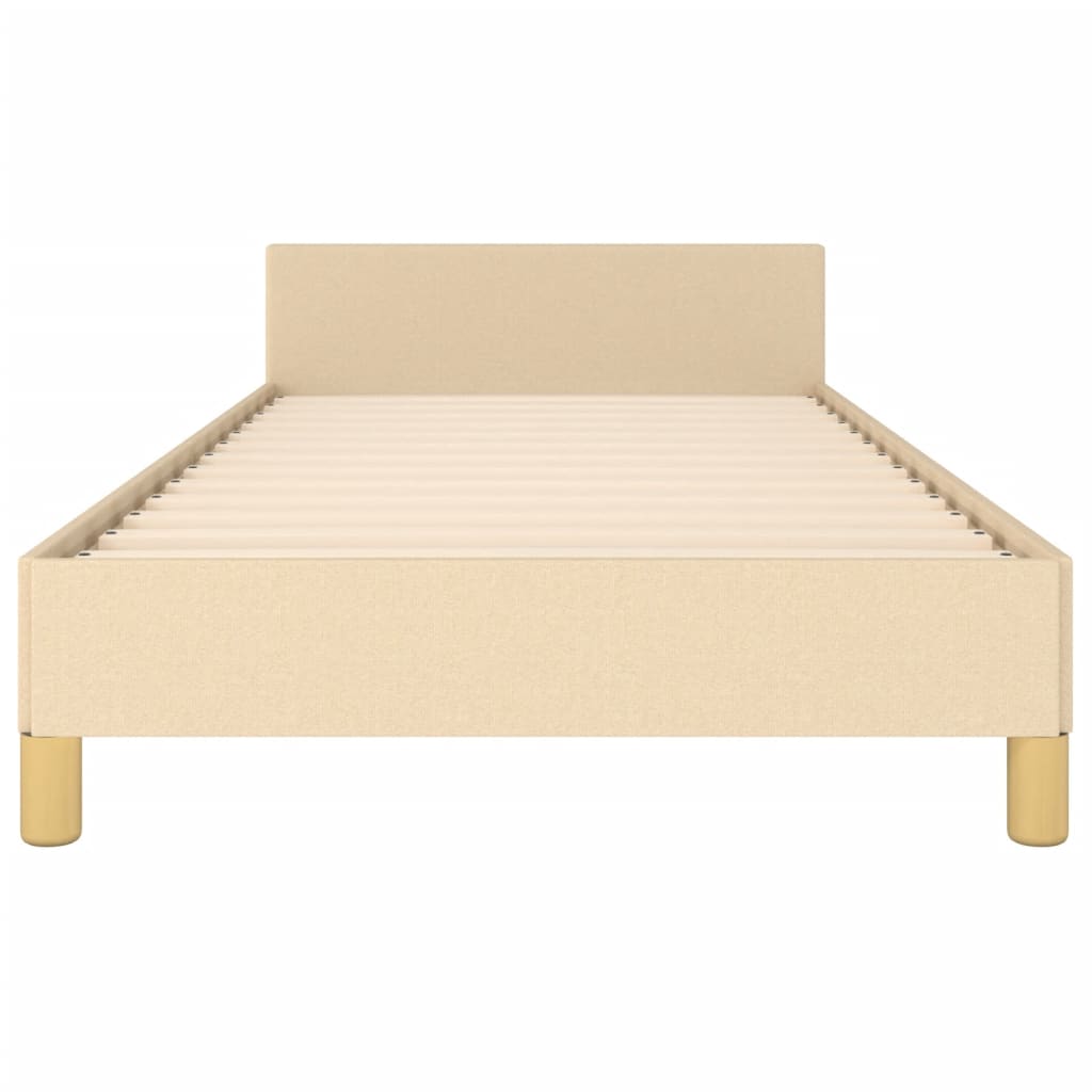 Estrutura de cama c/ cabeceira tecido cor creme 90x190 cm