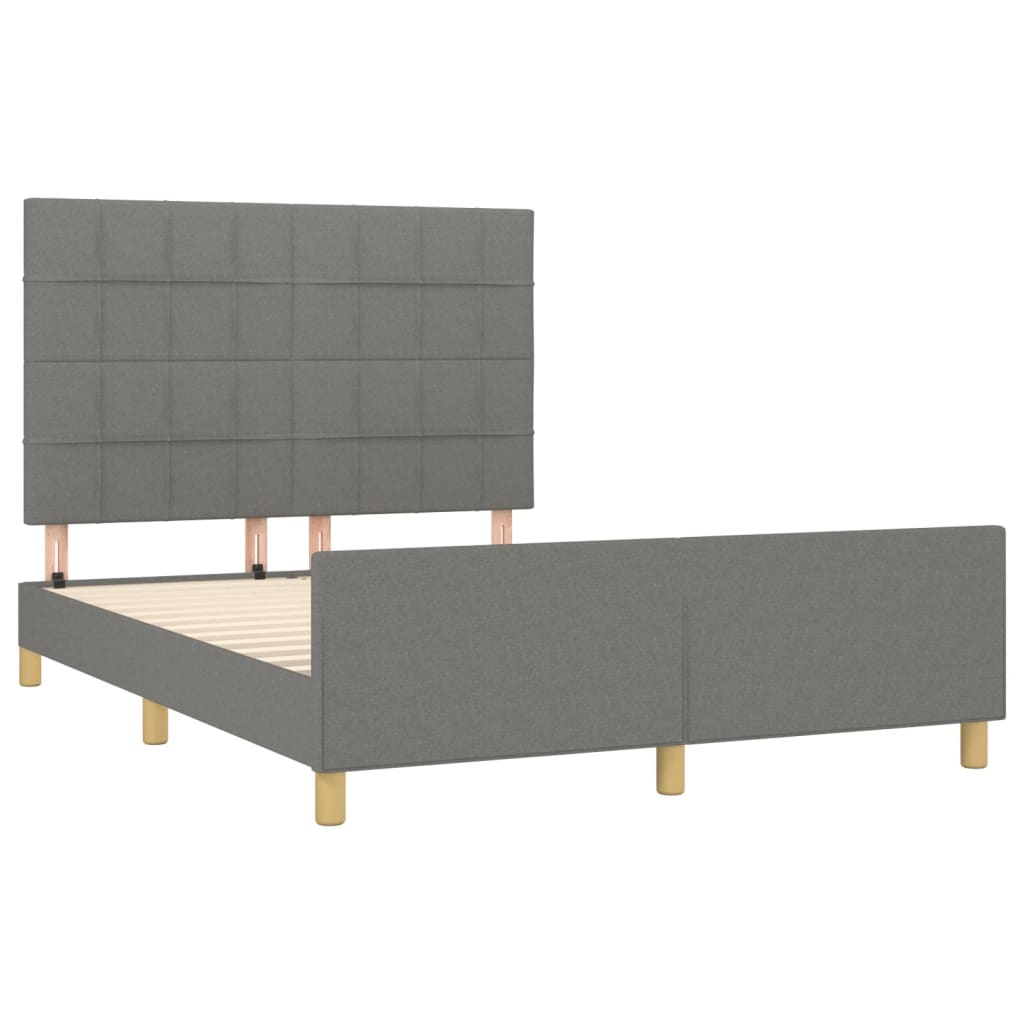 Estrutura de cama c/ cabeceira 140x190cm tecido cinza-escuro