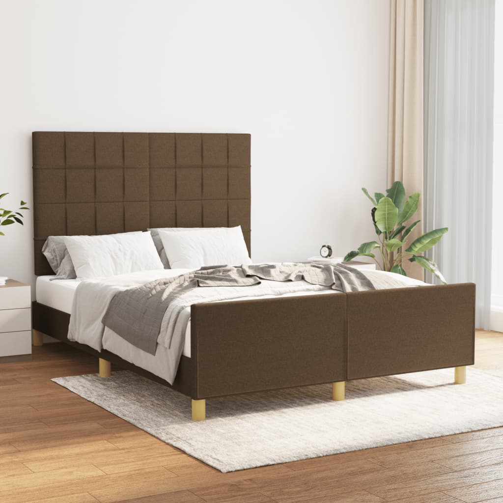 Estrutura de cama c/ cabeceira 140x190cm tecido castanho-escuro