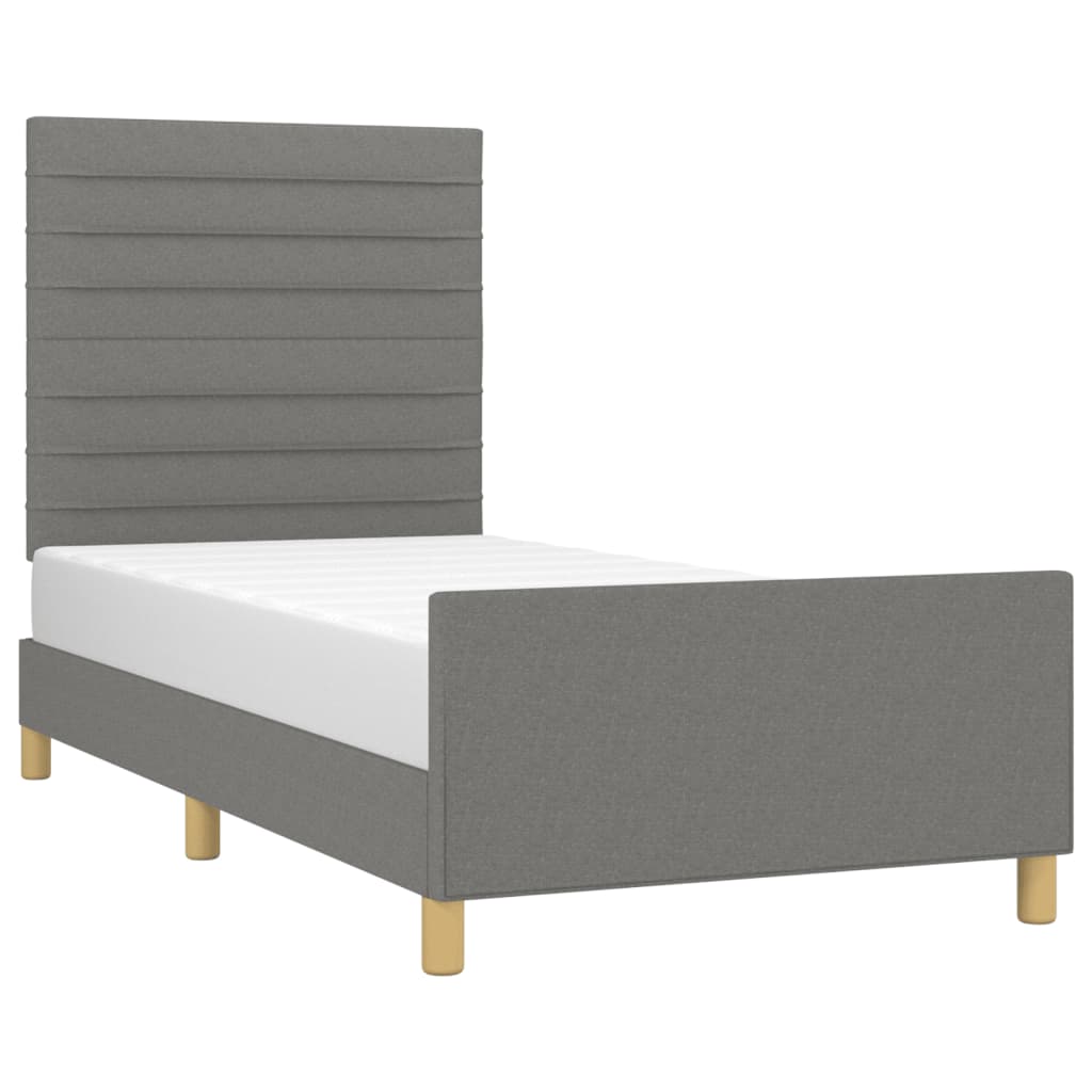 Estrutura de cama c/ cabeceira tecido 90x190 cm cinza-escuro