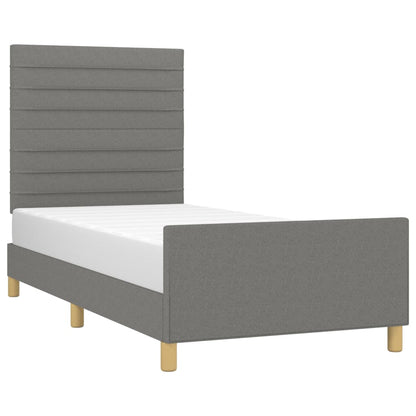 Estrutura de cama c/ cabeceira tecido 90x190 cm cinza-escuro