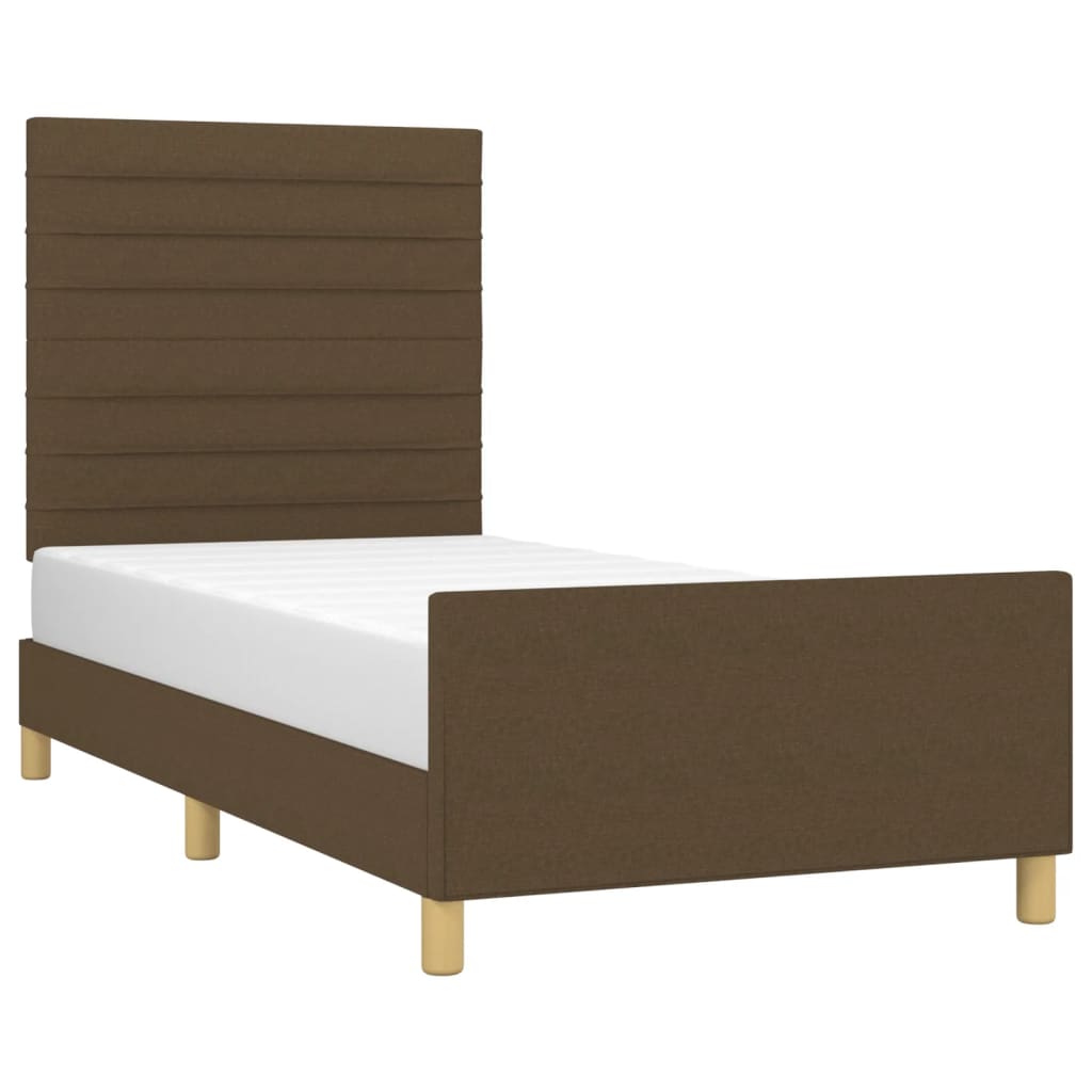 Estrutura de cama c/ cabeceira 90x190 cm tecido castanho-escuro