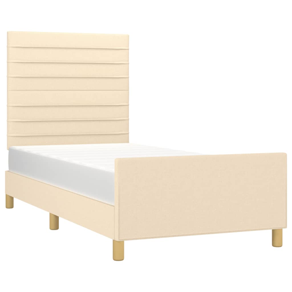 Estrutura de cama c/ cabeceira tecido cor creme 90x190 cm