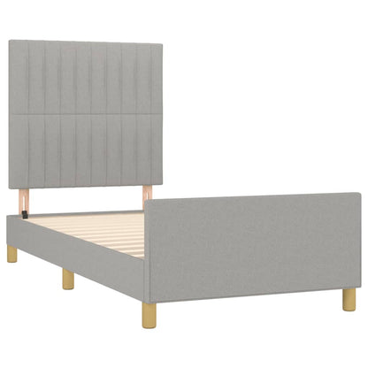 Estrutura de cama c/ cabeceira tecido 90x190 cm cinza-claro