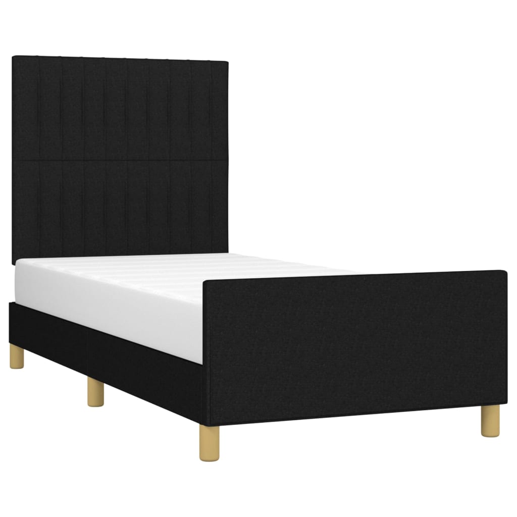 Estrutura de cama c/ cabeceira tecido 90x190 cm preto