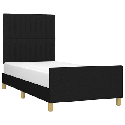 Estrutura de cama c/ cabeceira tecido 90x190 cm preto