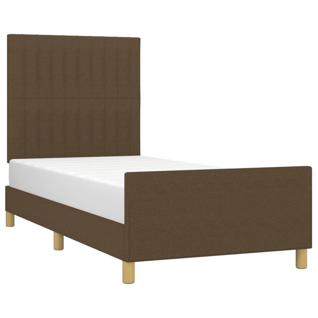 Estrutura de cama c/ cabeceira 90x190 cm tecido castanho-escuro