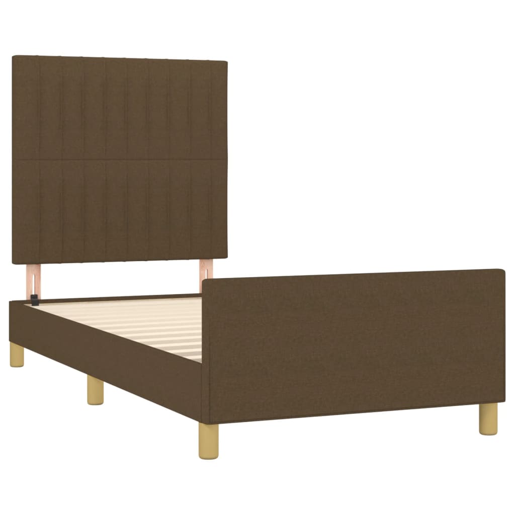 Estrutura de cama c/ cabeceira 90x190 cm tecido castanho-escuro