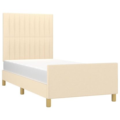 Estrutura de cama c/ cabeceira 100x200 cm tecido cor creme