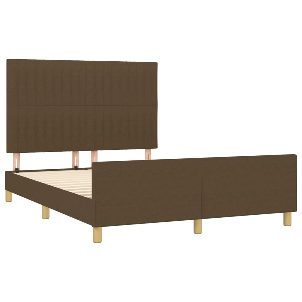 Estrutura de cama c/ cabeceira 140x190cm tecido castanho-escuro