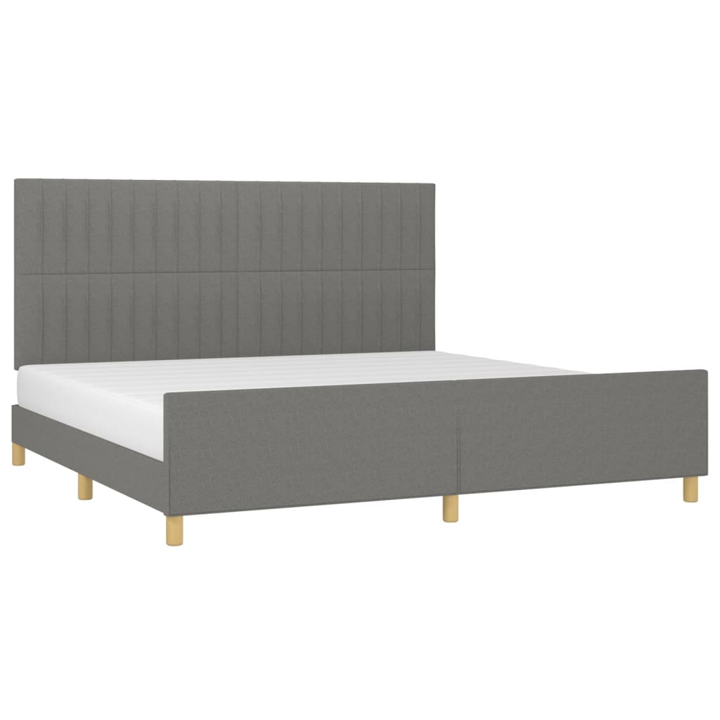 Estrutura cama com cabeceira 200x200 cm tecido cinzento-escuro